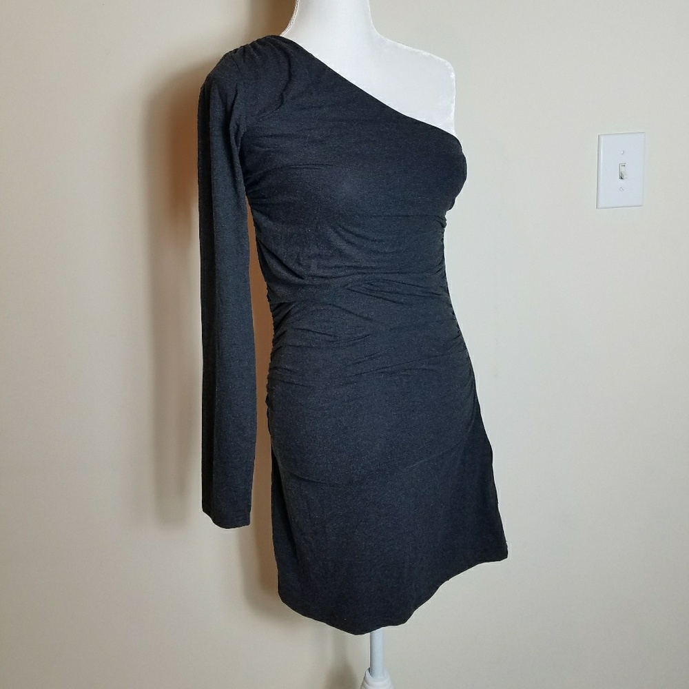 One Shoulder Sleeve Dress Gray Bodycon club xs